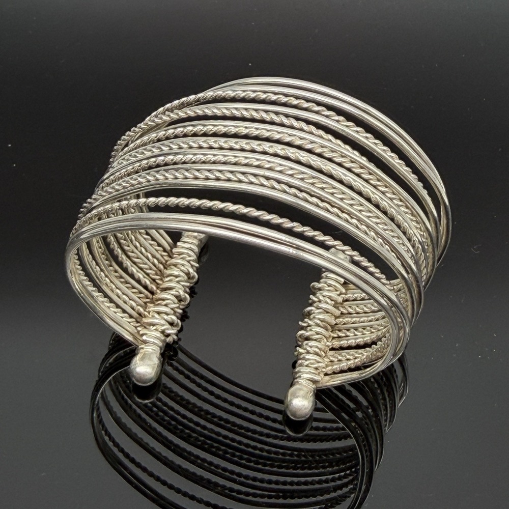 Sterling Silver 17-Strand Twisted Wire Cuff Bracelet Wide Heavy Chunky 55g